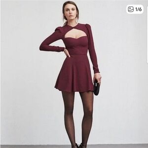 Reformation Whiskey red burgundy long sleeve open front mini dress size 0
